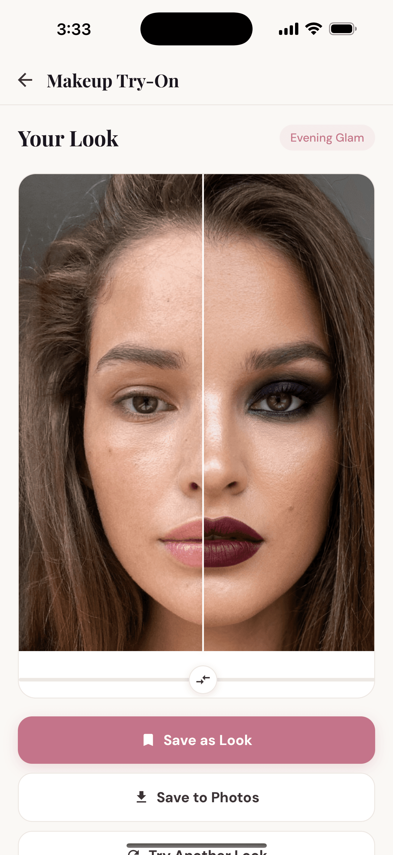 Makeup Try-On before and after with Evening Glam